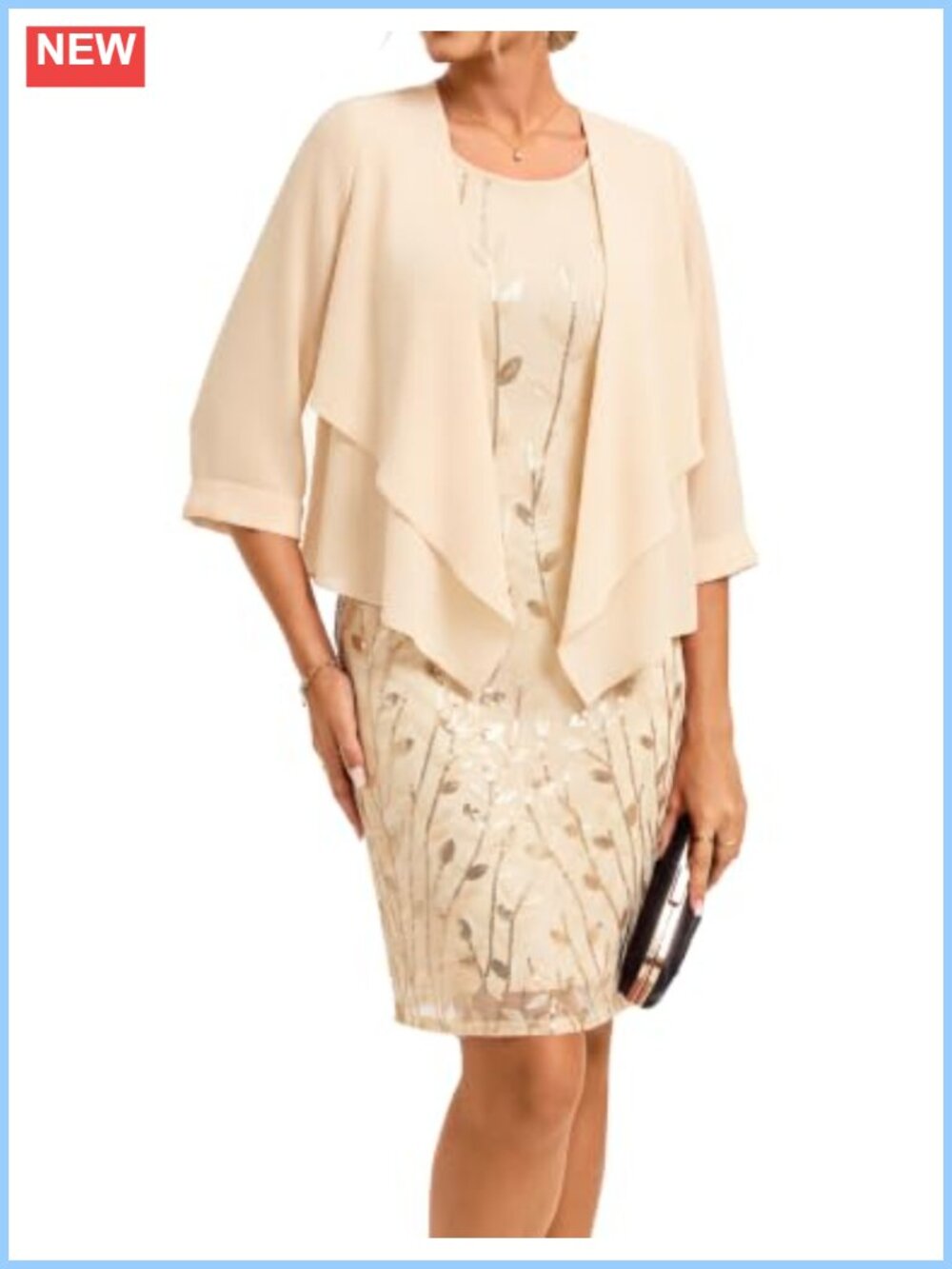 Sequin Sheath Dress with Chiffon Jacket Formal Wedding Guest